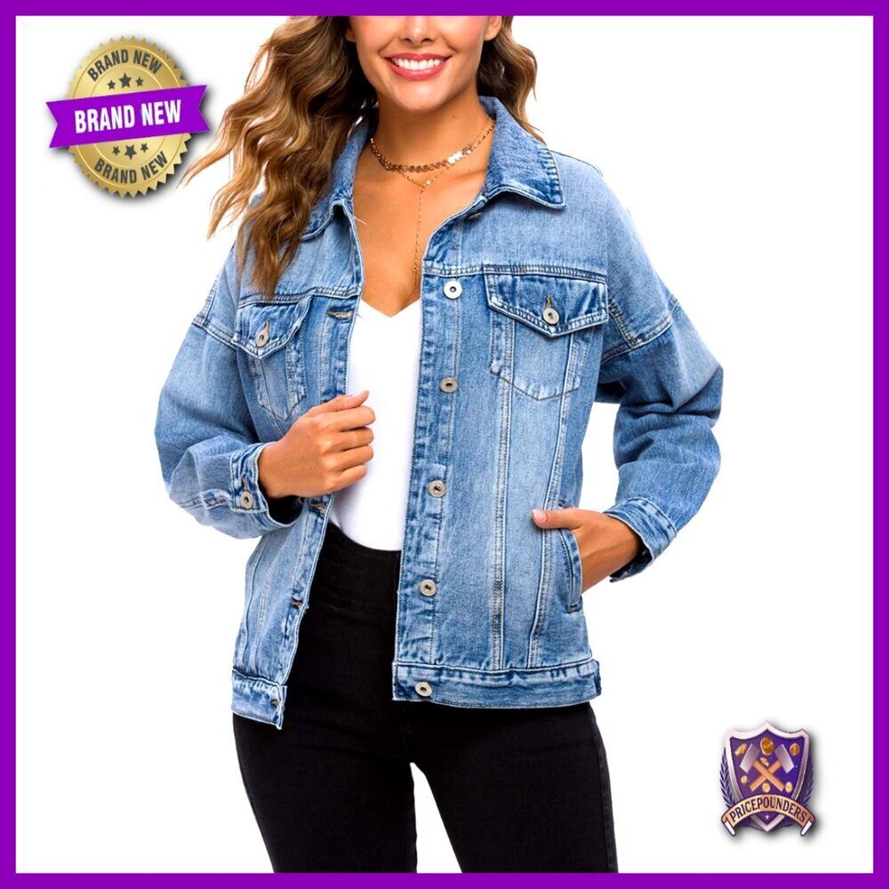 Oversized Vintage Washed Boyfriend Denim Jacket Loose Fit Classic Trucker Style